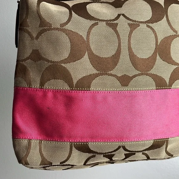 Coach Tan and Pink Signature Shoulder Bag - Picture 5 of 15